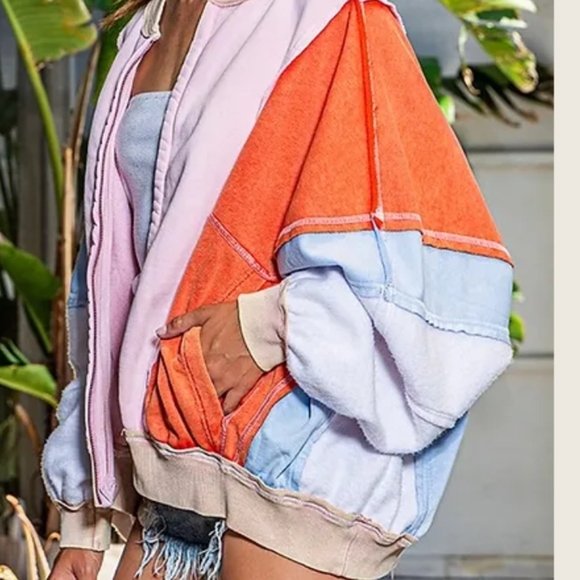 Bucklist Oversized Colorblock Bomber Jacket Raw Edge Med/Large NWT$86 - Picture 5 of 15